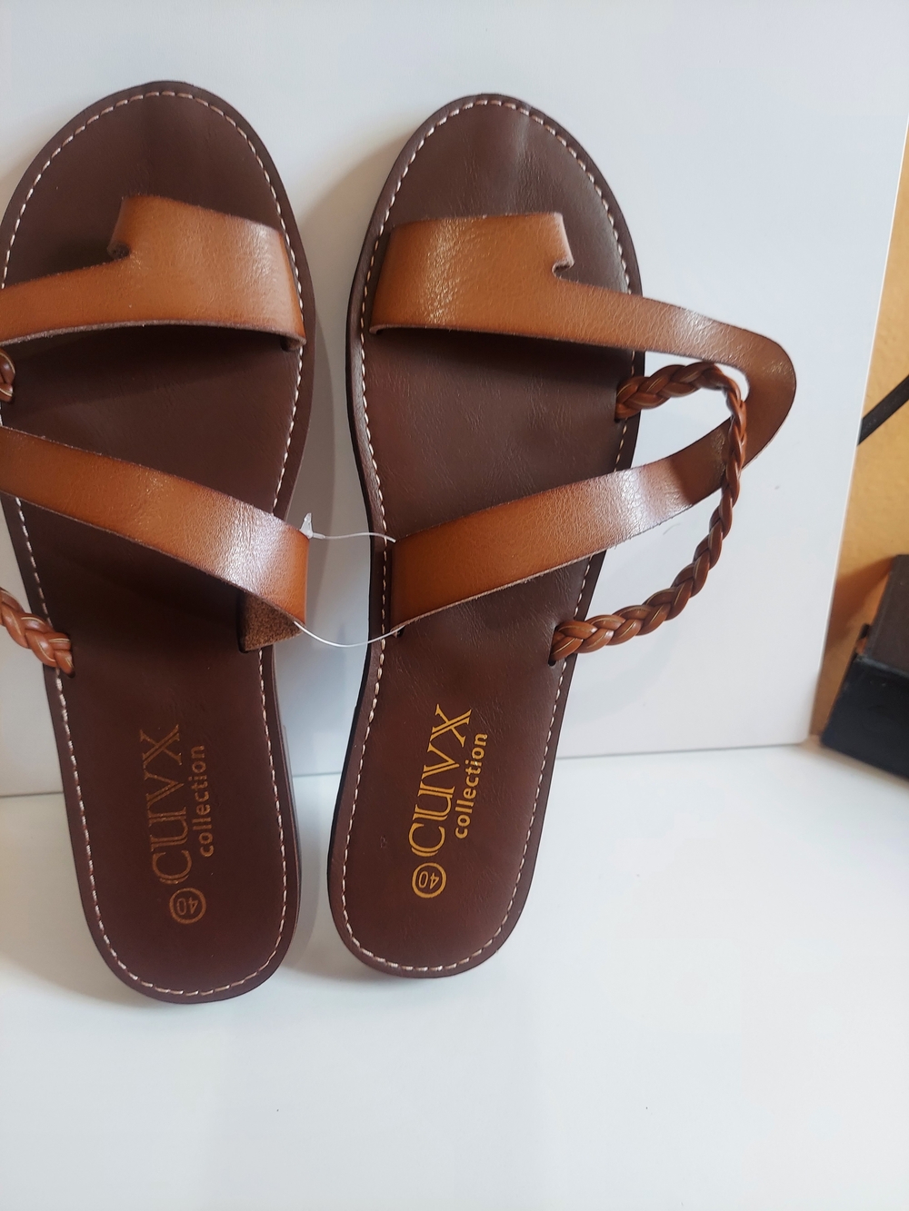 Women’s Tan Braided Strap Slide Sandals